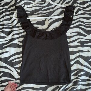 American Eagle Outfitters Black Lace Trim Tank Top